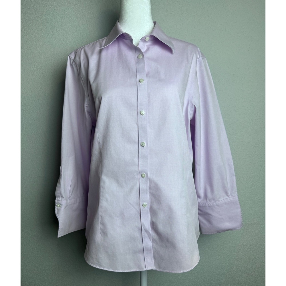 Brooks Brothers 346 Womens 12 Fitted Non-Iron Cotton Shirt Lavender Office
